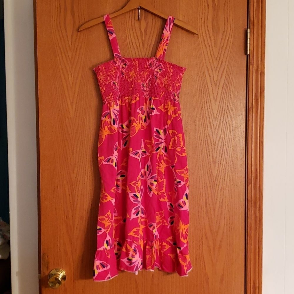 Bright Pink Green Soda Butterfly Girls Sundress Sz XL (14-16)